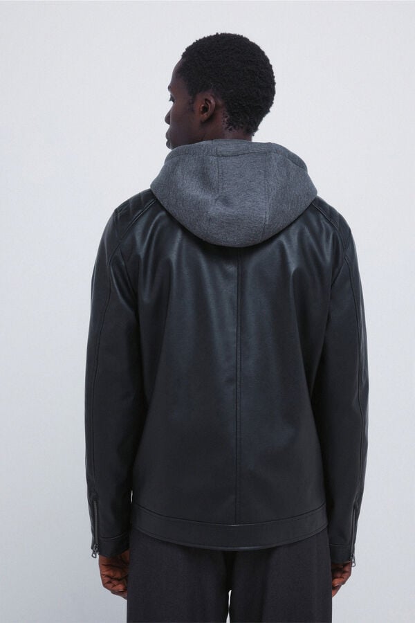 Springfield Blus&atilde;o de couro sint&eacute;tico com capuz preto