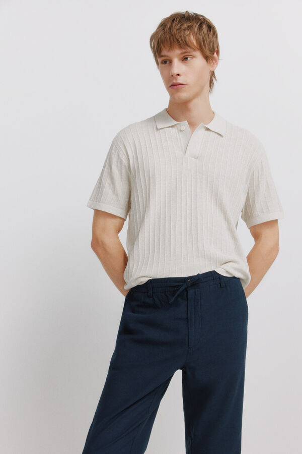 Springfield Cal&ccedil;as chino em linho comfort fit azul
