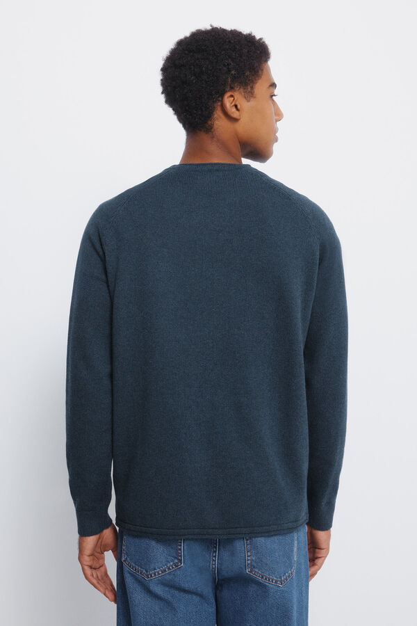 Springfield Camisola liso de gola alta azul