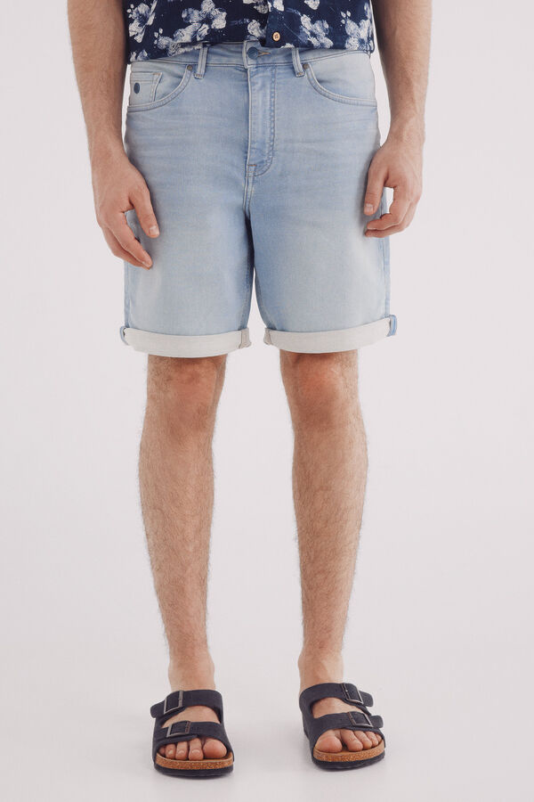 Springfield Bermuda denim slim fit de malha leve azul