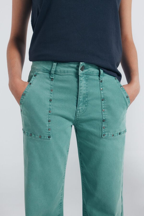 Springfield Calça jeans culotte com tachas verde