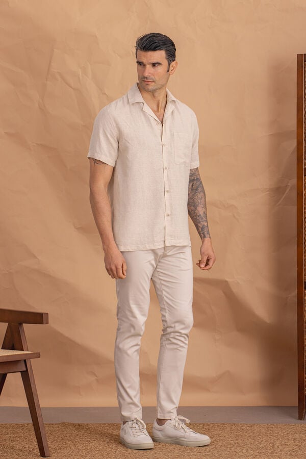 Celopman Camisa manga curta com linho bege