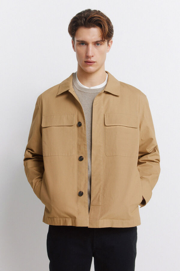 Springfield Sobrecamisa com fecho-&eacute;clair em algod&atilde;o camel