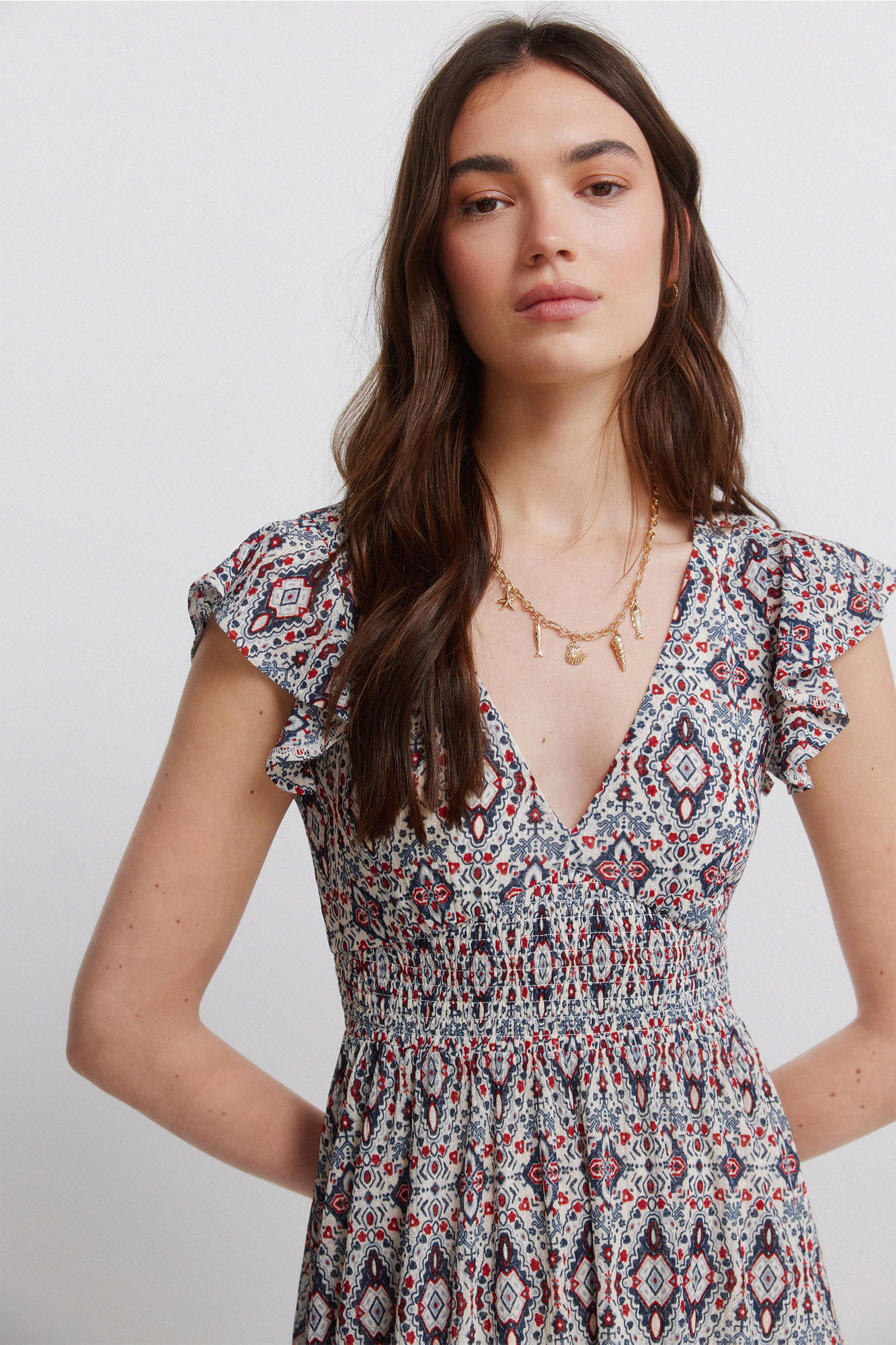 Springfield Vestido manga corta volantes