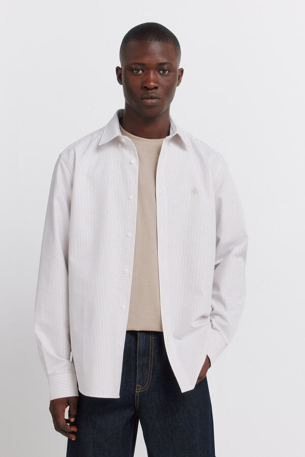 Springfield Camisa oxford &agrave;s riscas sem vincos castanho