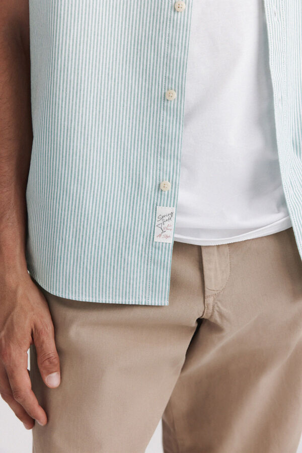 Springfield Camisa de manga curta oxford riscas verde