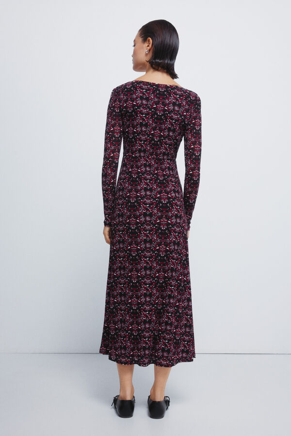 Springfield Vestido midi estampado com decote franzido preto