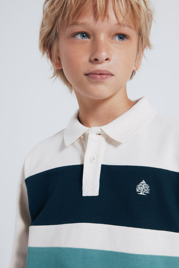 Springfield Kids Camisa polo manga comprida com detalhe riscas para menino branco