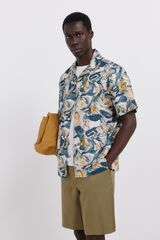 Springfield Camisa de linho de manga curta azul