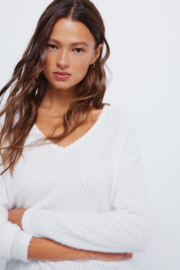 Springfield T-shirt chenille com decote em renda branco