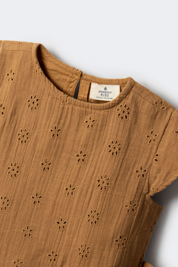 Springfield Kids Blusa de menina com bordado suíço amarelo