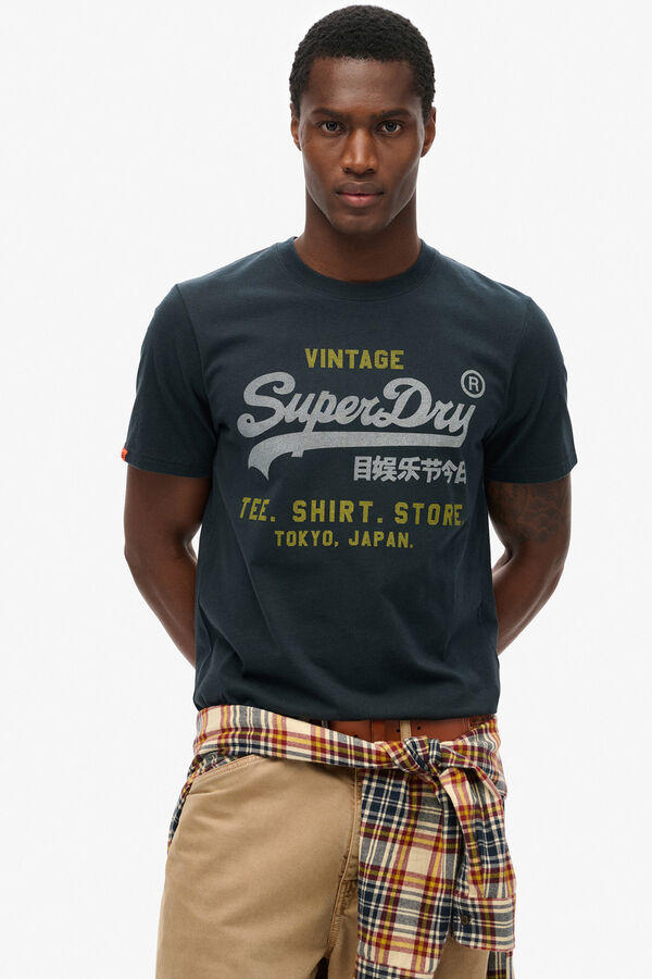 Superdry T-shirt manga curta b&aacute;sica com log&oacute;tipo grande azul