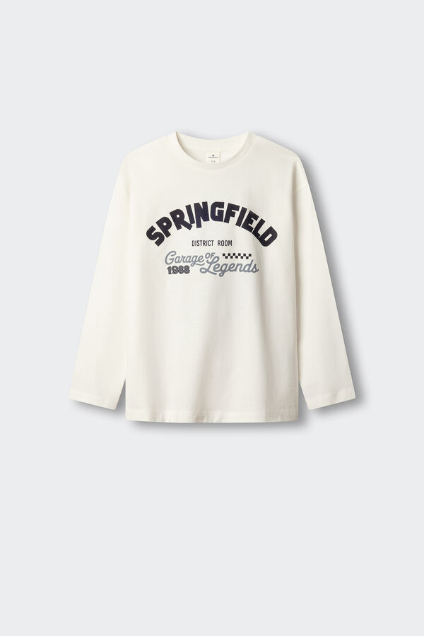 Springfield Kids T-shirt manga comprida com logo Springfield para crian&ccedil;a bege