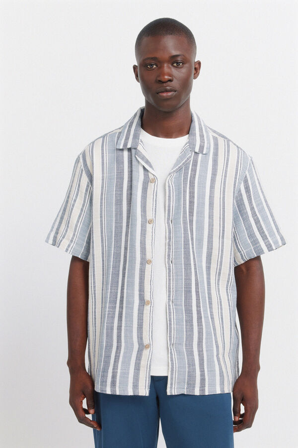 Springfield Camisa de manga curta &agrave;s riscas r&uacute;stica azul