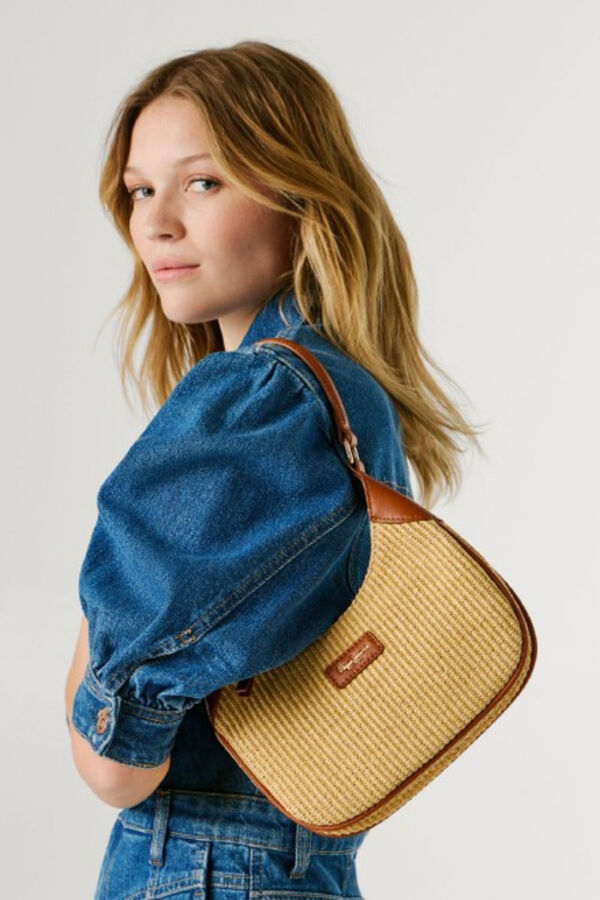 Pepe Jeans Mala de palha com fecho-&eacute;clair cru