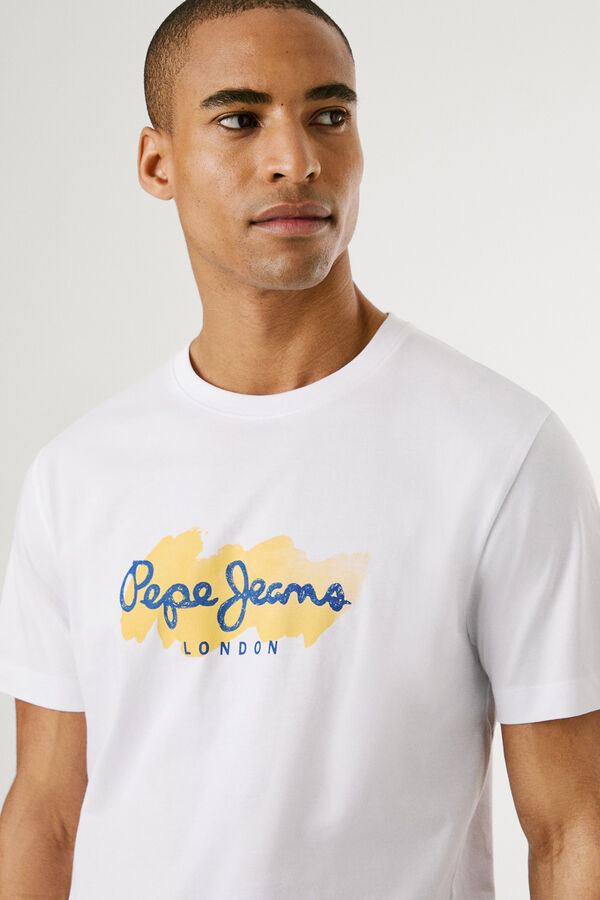 Pepe Jeans  Camiseta de manga curta com logo e estampado frontal. branco