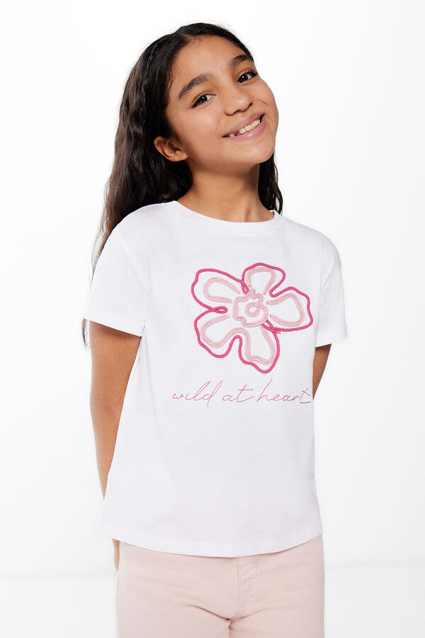 Springfield Camiseta bordado flor niña blanco