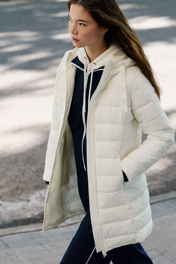 Pepe Jeans Sobretudo acolchoado com capuz e bolsos branco