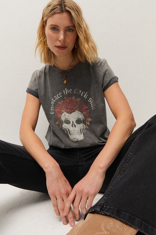 Systemaction T-shirt estampado caveira cinzento