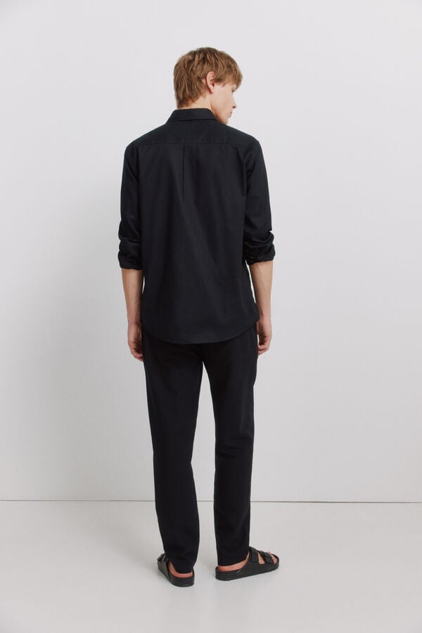 Springfield Cal&ccedil;as chino em linho comfort fit preto