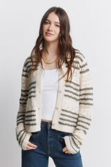 Springfield Casaco de malha pointelle &agrave;s riscas castanho