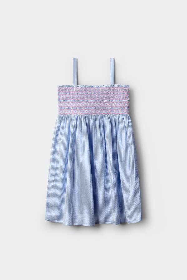 Springfield Kids Vestido de riscas oxford para menina azul
