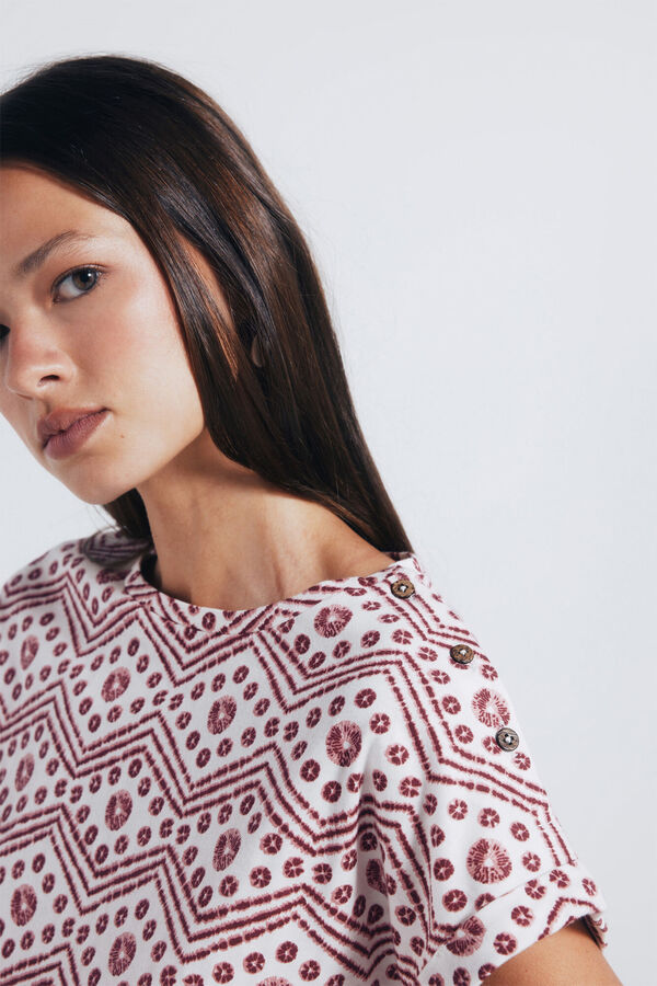 Springfield Camiseta estampada com bot&otilde;es e ombros &agrave; mostra estampado