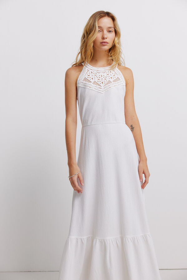 Springfield Vestido midi gola halter em crochet branco