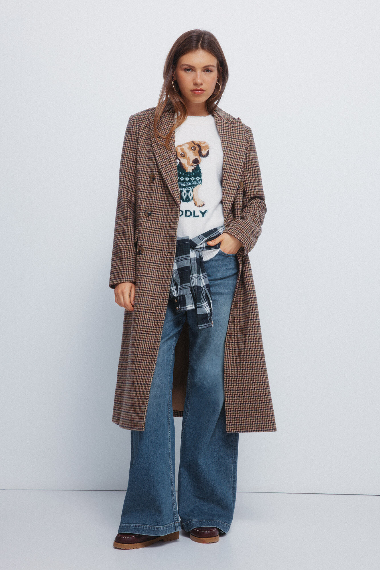 Springfield Abrigo largo cuadros doble abotonadura