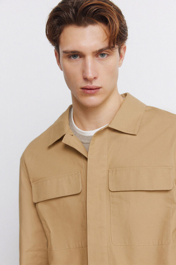 Springfield Sobrecamisa com fecho-&eacute;clair em algod&atilde;o camel