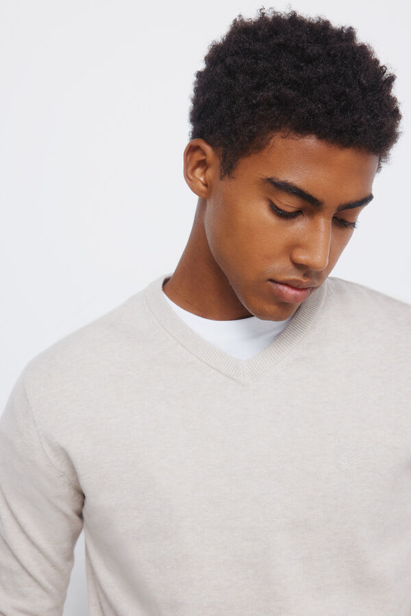 Springfield Camisola básico com gola em V cru