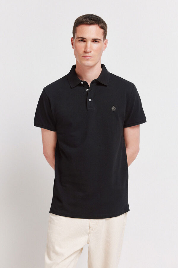 Springfield Piqu&eacute; contrast cuff slim fit polo shirt black