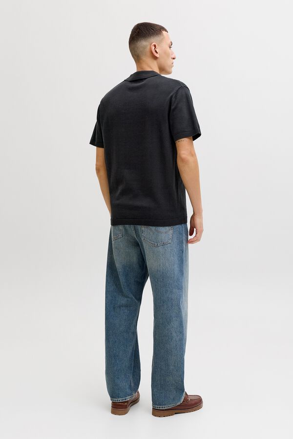 Jack & Jones Polo de malha regular fit em algod&atilde;o preto