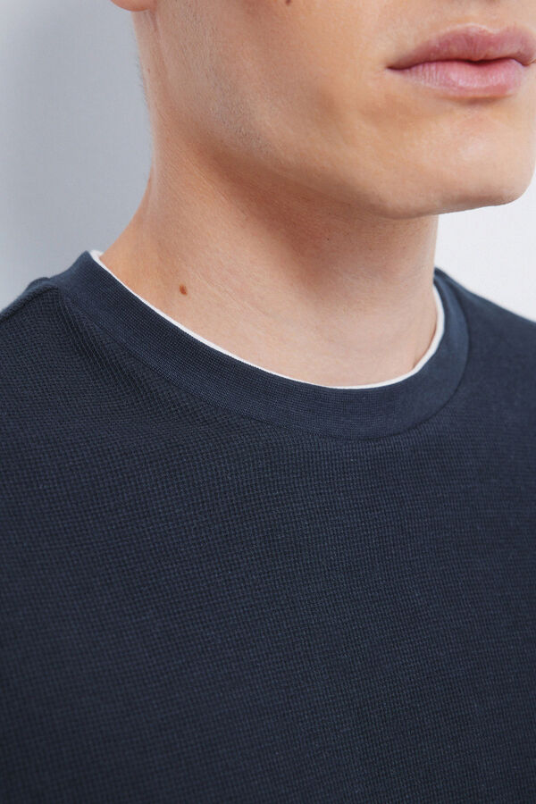 Springfield Camiseta com tecido dupla waffle azul