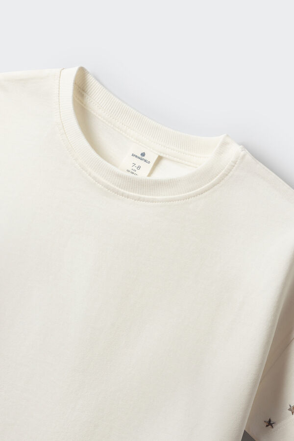 Springfield Kids T-shirt manga curta com tachas para menina bege