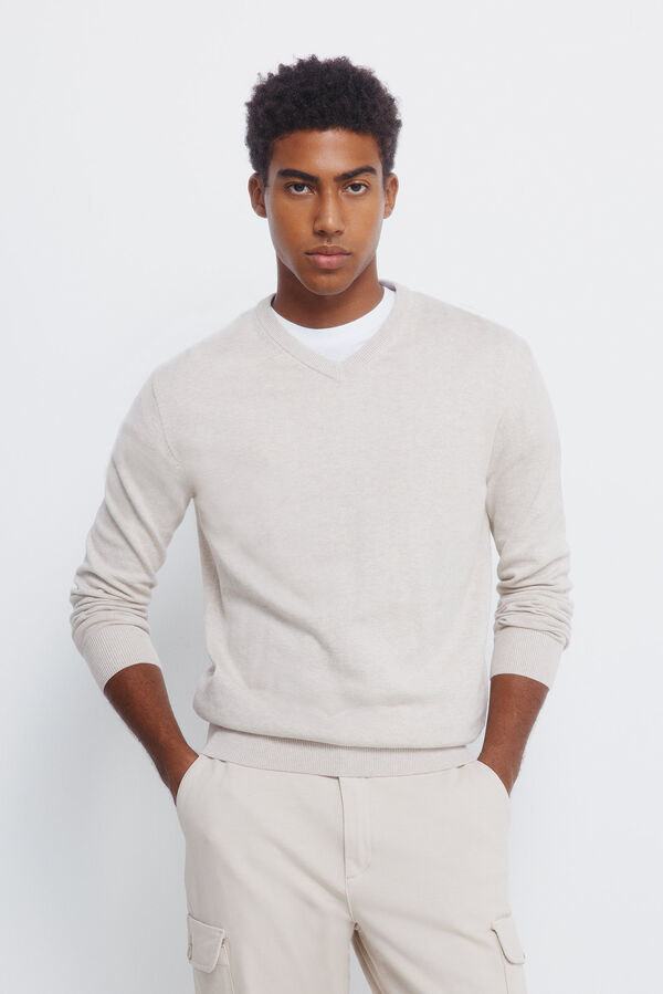 Springfield Camisola básico com gola em V cru