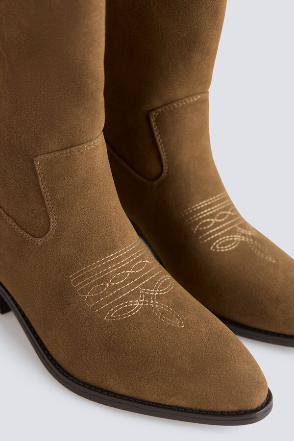 Springfield Botas altas cowboy efeito camur&ccedil;a castanho