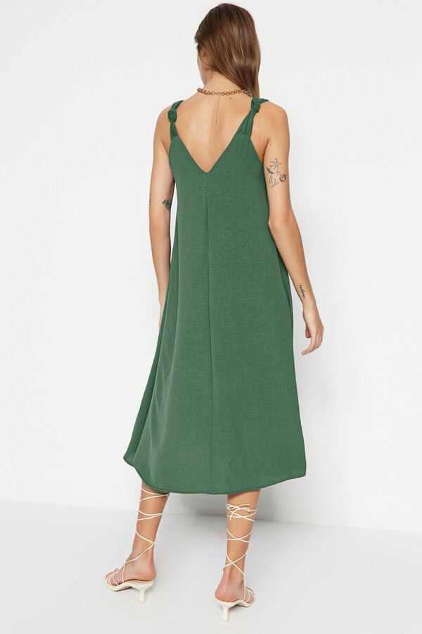 Trendyol Vestido midi com decote em bico Caqui escuro