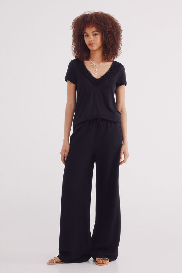 Springfield Crochet neckline T-shirt black