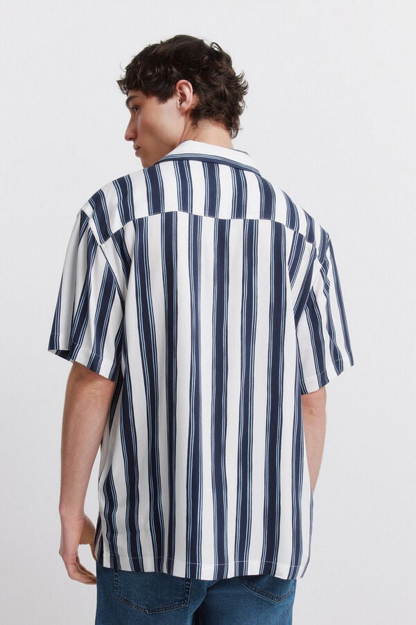 Springfield Camisa de manga curta em viscose &agrave;s riscas azul
