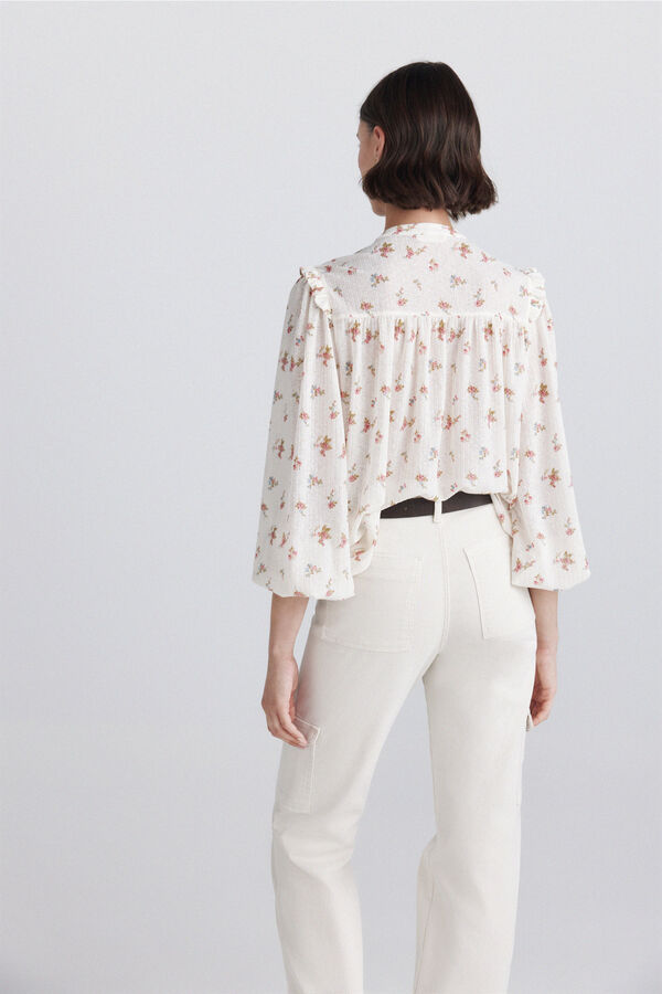 Springfield Blusa estampada com folhos de renda azul