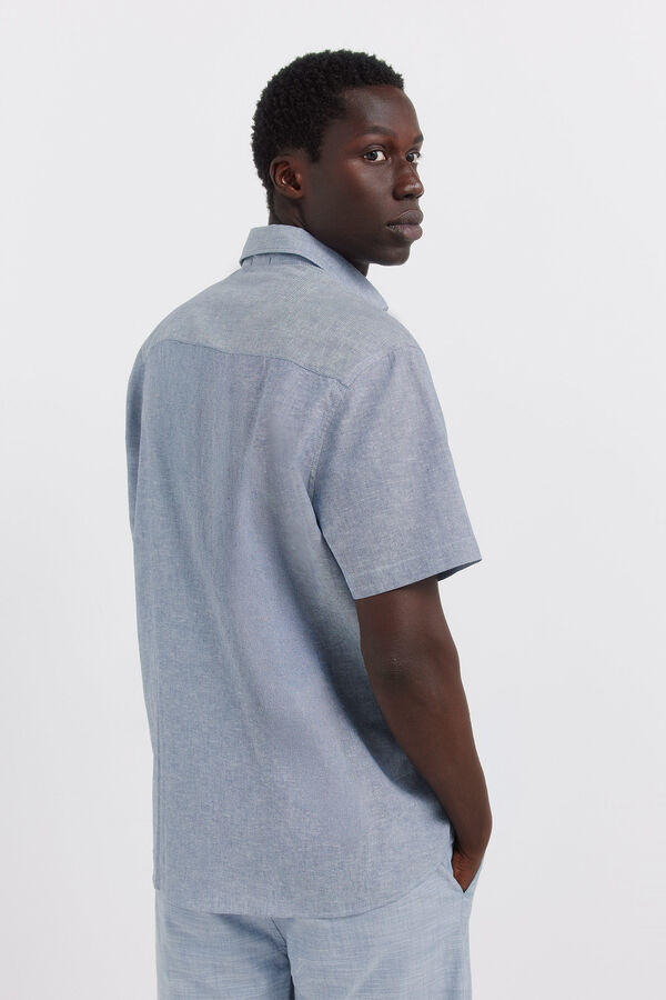 Springfield Camisa de manga curta em linho azul