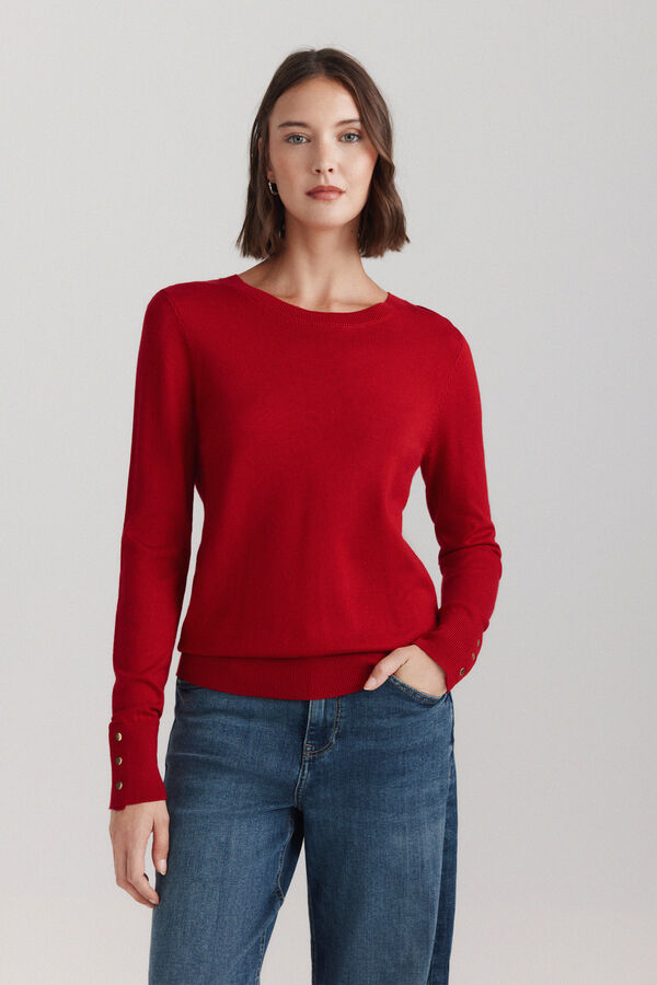 Springfield Camisola b&aacute;sica fina com bot&otilde;es vermelho