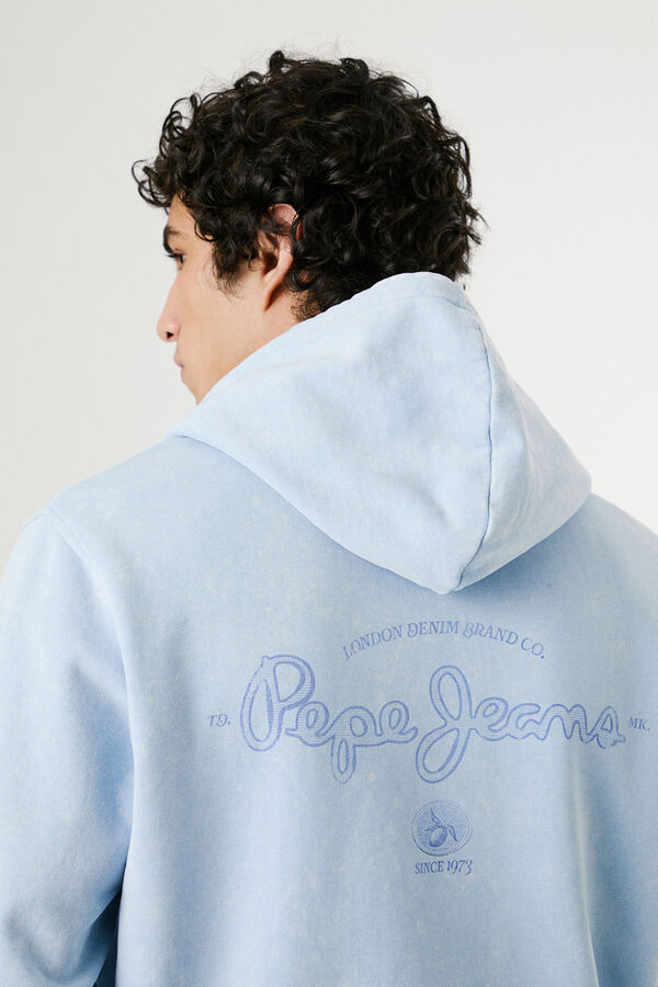 Pepe Jeans  Sweatshirt lavado com logo pequeno na frente e logo grande atrás.  azul