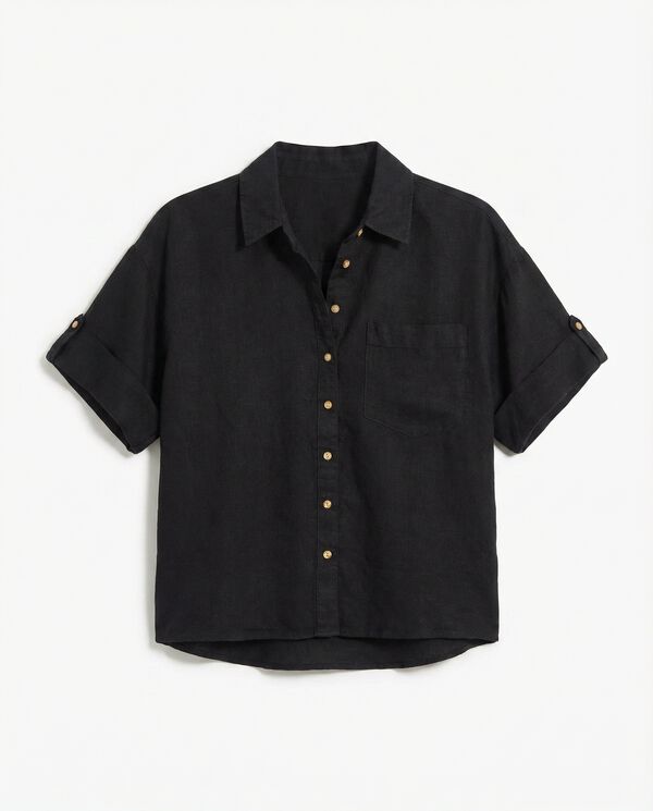 Springfield Camisa de linho de manga curta preto