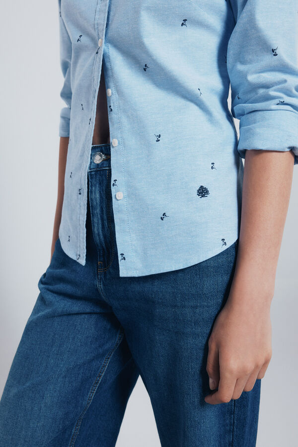 Springfield Camisa de algodão Oxford azul