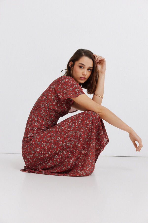 Springfield Vestido midi decote choker estampado borgonha