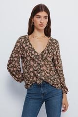 Springfield Blusa com folho florais na frente Caqui escuro