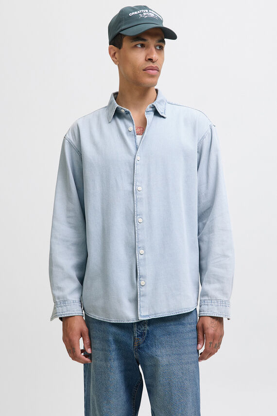 Camisa vaquera manga larga sarga
