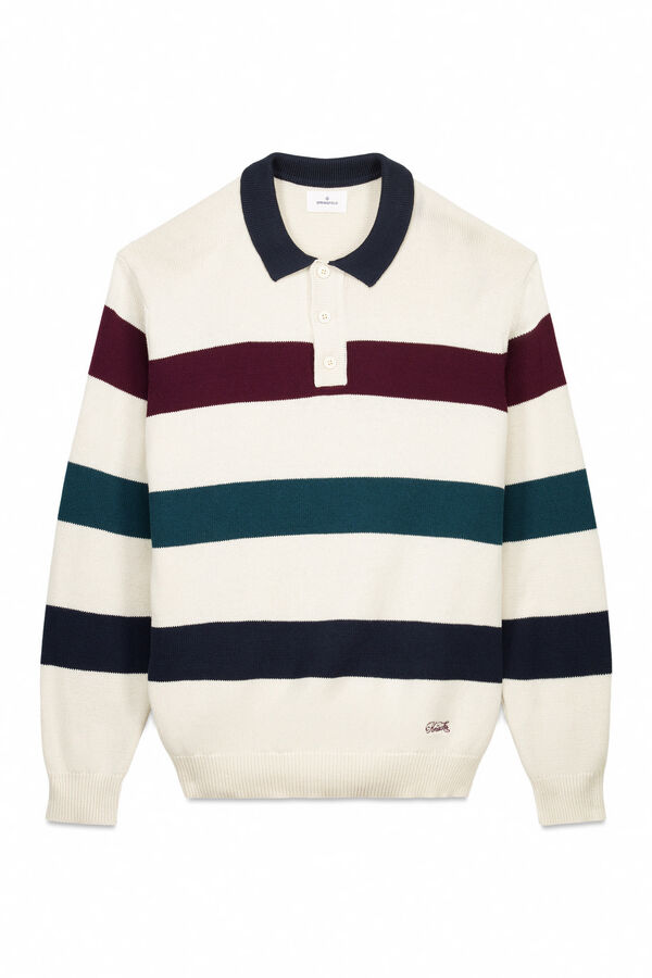 Springfield Camisola riscas de gola polo branco